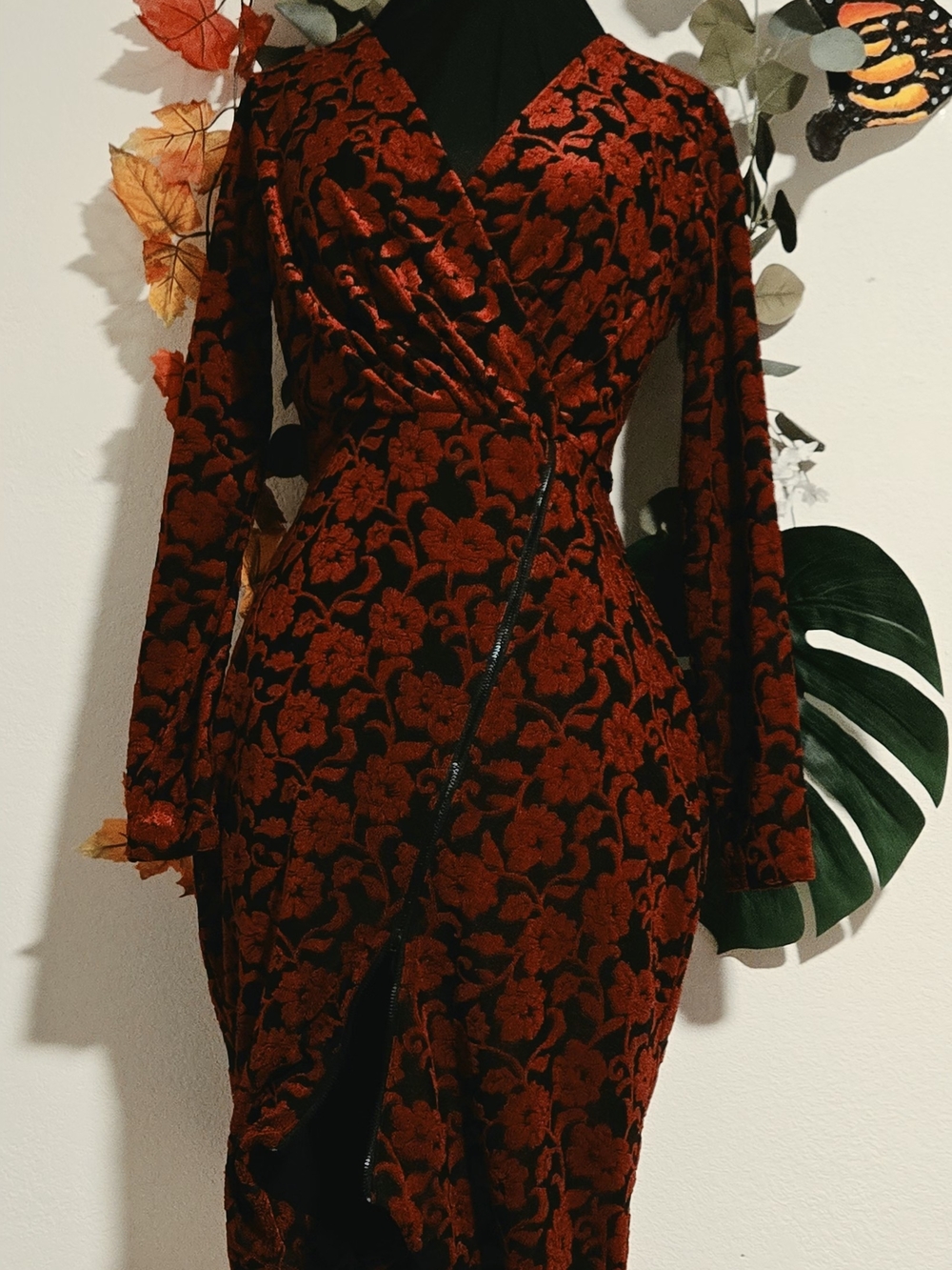 RACHEL Rachel Roy Red and Black Floral Wrap Midi Dress
